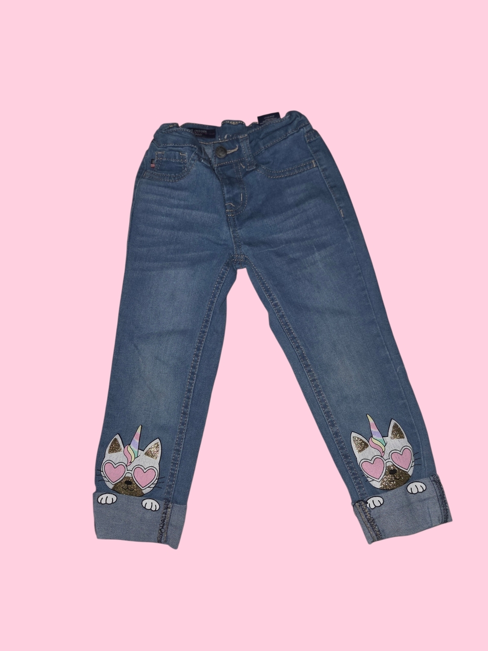 Vigoss Girls' Blue Denim Jeans with Unicorn Heart Patches